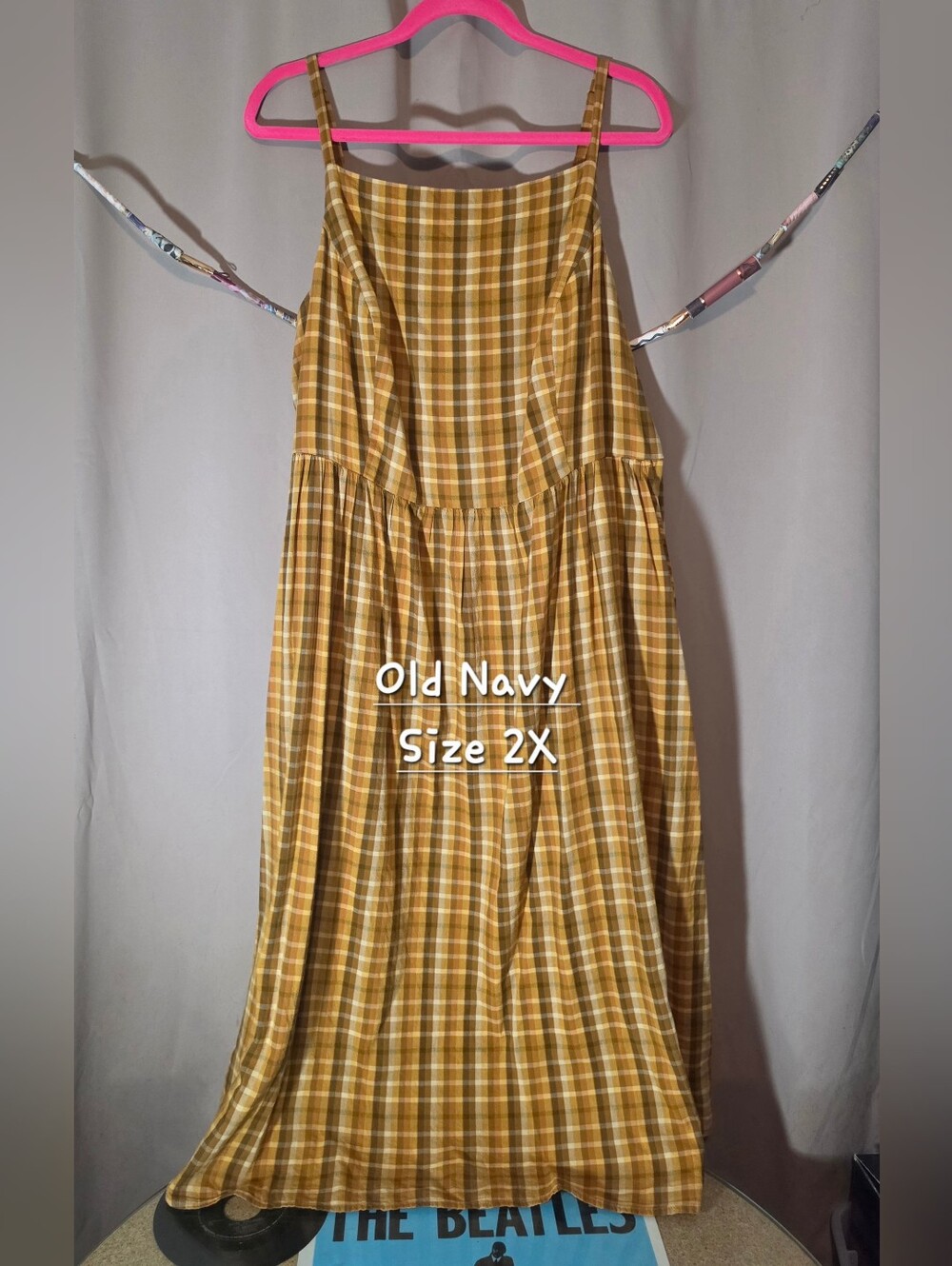 Old Navy Size 2X Yellow Plaid Midi Dress with Pockets